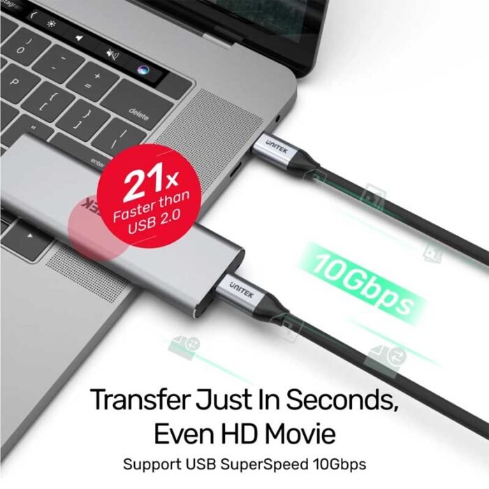 Unitek C14082ABK USB-C Cable 1m With 4K@60Hz, 10Gbps Data & PD 100W - Image 2
