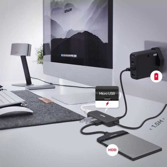 Unitek H1111E uHUB Q4 4 Ports Powered USB 3.0 Hub with  1.5m Cable - Image 2