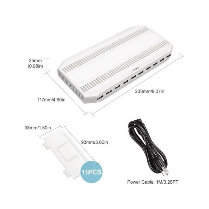Unitek Y-2172 USB 10-Port Smart Charging Station White, 12V8A Power Adapter - Image 2