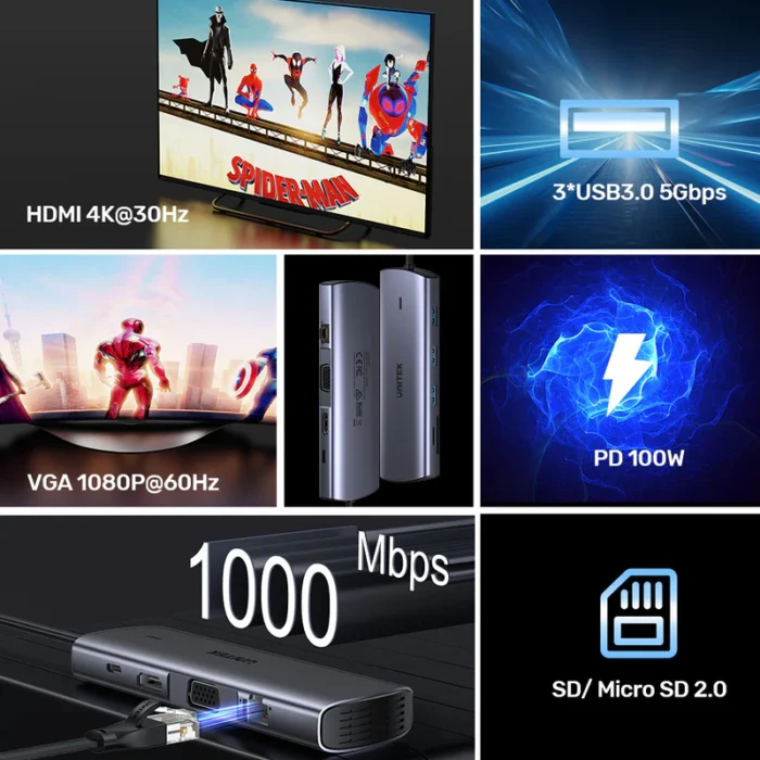 Unitek 9-in-1 USB-C Hub with Dual Display, Dual Card Reader and 100W PD - Image 15