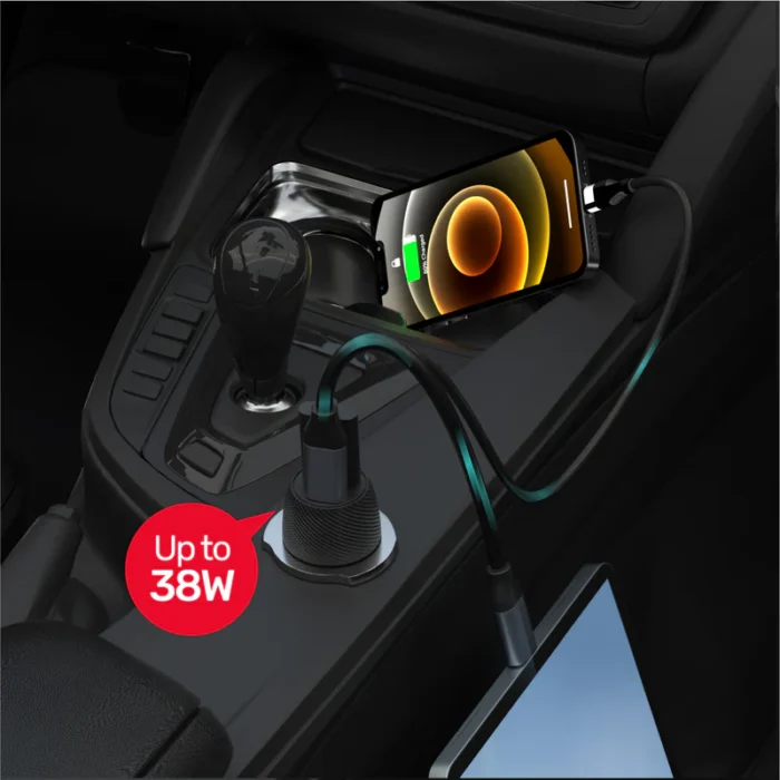 Unitek Powertrain Duo 38W Two Ports Car Charger with PD and QC - Image 4
