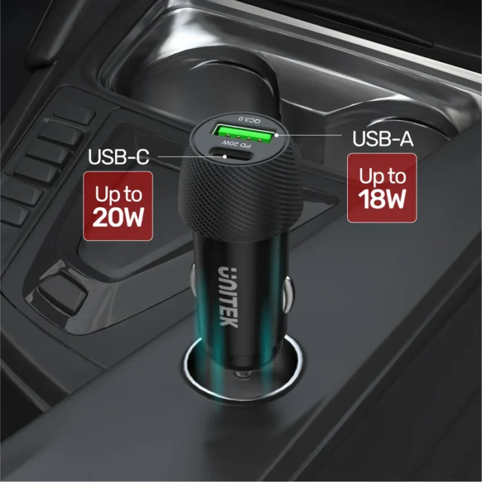 Unitek Powertrain Duo 38W Two Ports Car Charger with PD and QC - Image 5