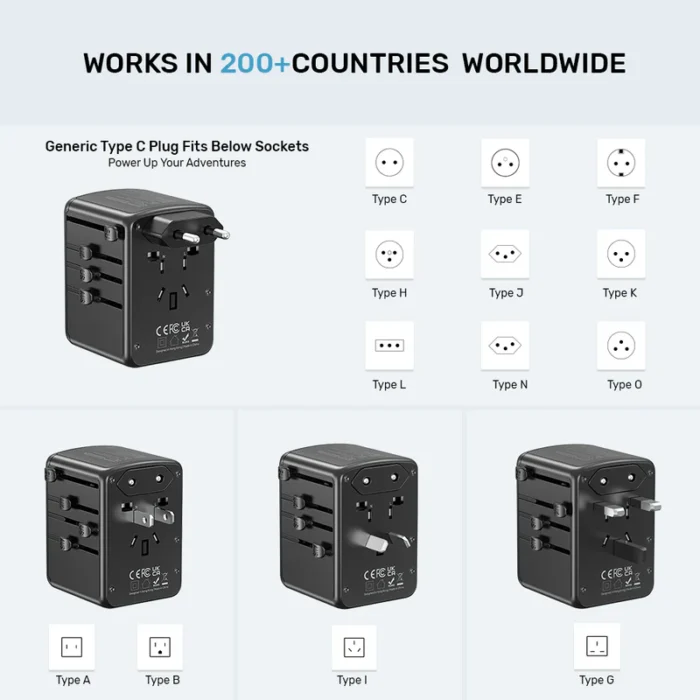 Unitek 35W Universal Travel Adapter with EU/UK/US/AU Plugs, Black - Image 8