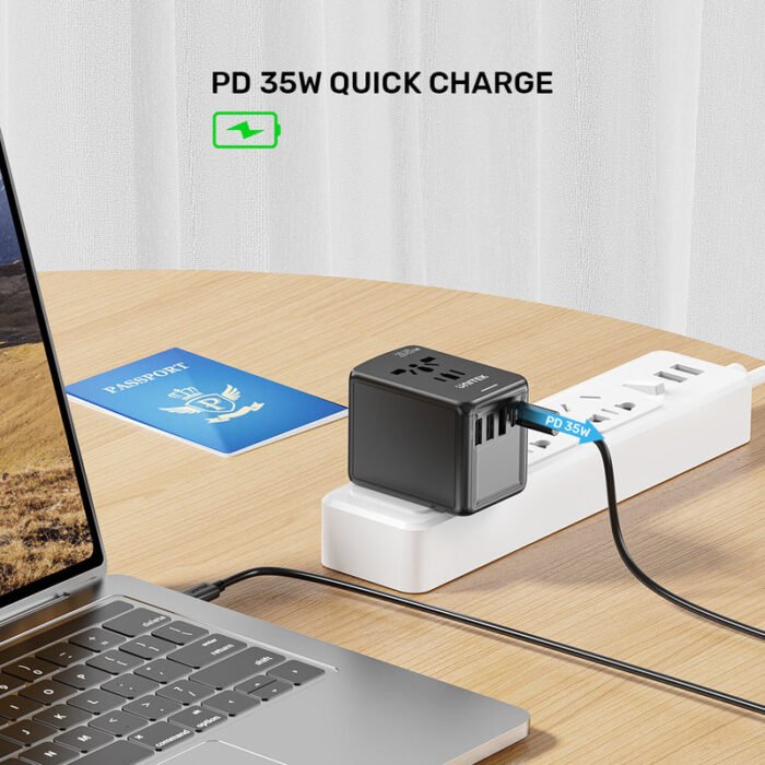 Unitek 35W Universal Travel Adapter with EU/UK/US/AU Plugs, Black - Image 6
