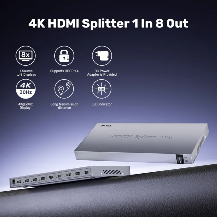 Unitek 4K HDMI Splitter 1 In 8 Out - Image 3