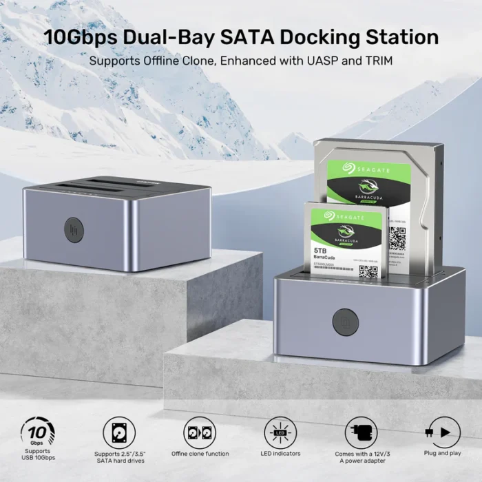 Unitek 10Gbps Dual-Bay SATA Docking Station - Image 3