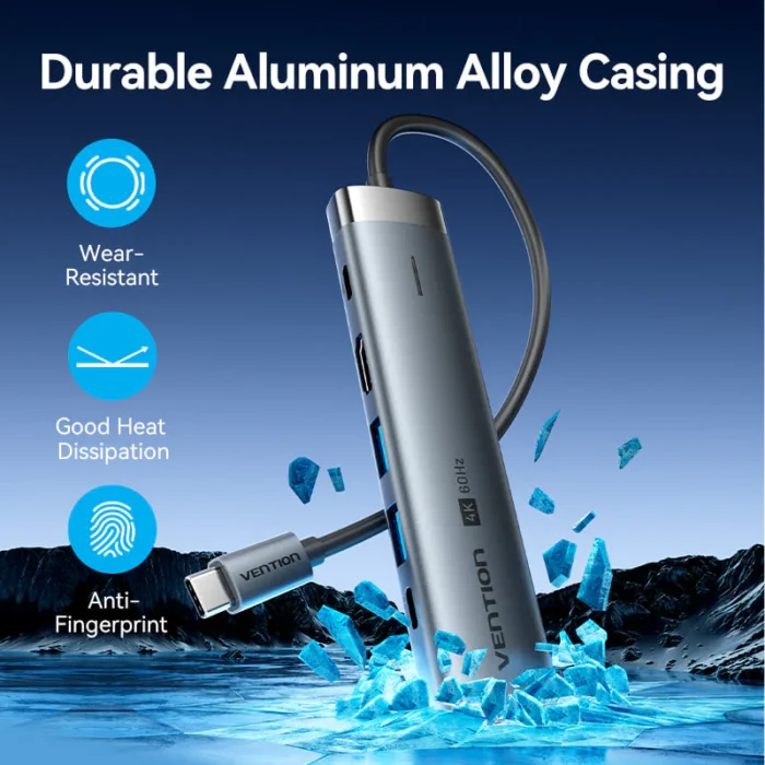 Vention USB-C to HDMI (4K-60Hz) / USB3.0x2 / USB 3.2 Type C /  RJ45 / PD 100W / Docking Station 0.15M - Image 11