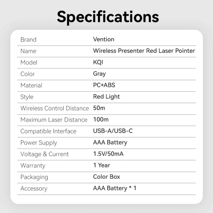 Vention Wireless PowerPoint Presentation Clicker – Gray - Image 14