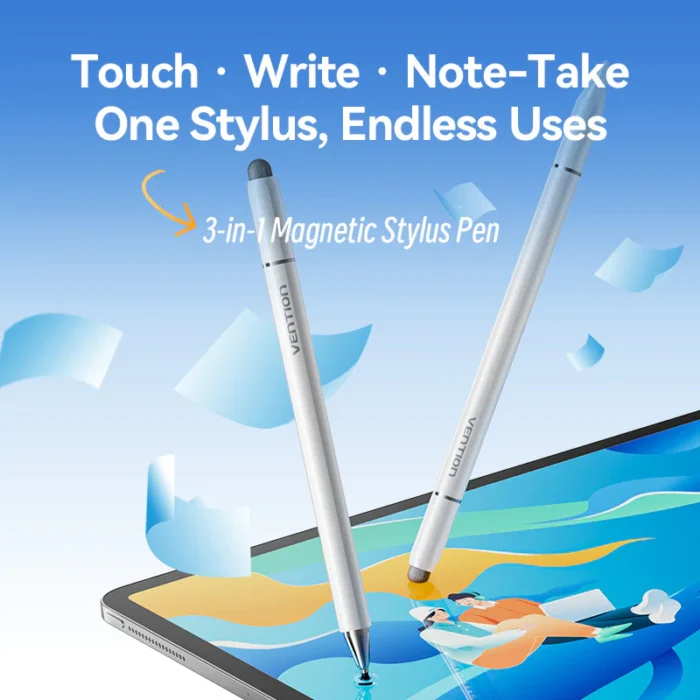 Vention 3-in-1 Magnetic Stylus Pen White Aluminum Alloy Type - Image 2