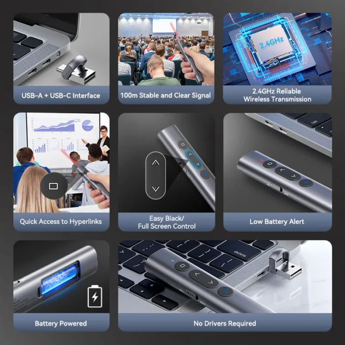 Vention Wireless PowerPoint Presentation Clicker – Gray - Image 3