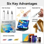 Vention 3-in-1 Magnetic Stylus Pen White Aluminum Alloy Type - Image 3