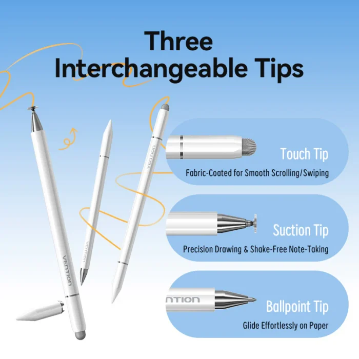 Vention 3-in-1 Magnetic Stylus Pen White Aluminum Alloy Type - Image 4
