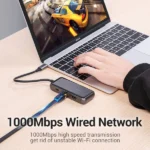 Vention USB-C to HDMI (4K-60Hz) / USB3.0x3 / RJ45 / PD Docking Station 0.15M Gray Mirrored Surface - Image 7