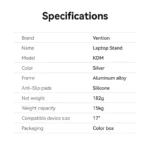 Vention Foldable Laptop Stand Silver Aluminum Alloy Type - Image 9