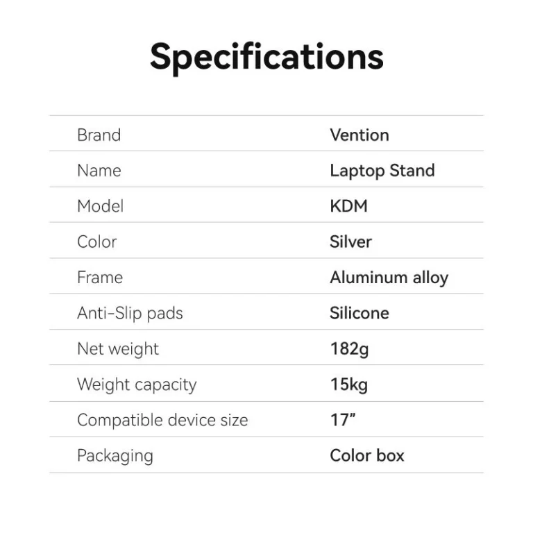 Vention Foldable Laptop Stand Silver Aluminum Alloy Type - Image 9