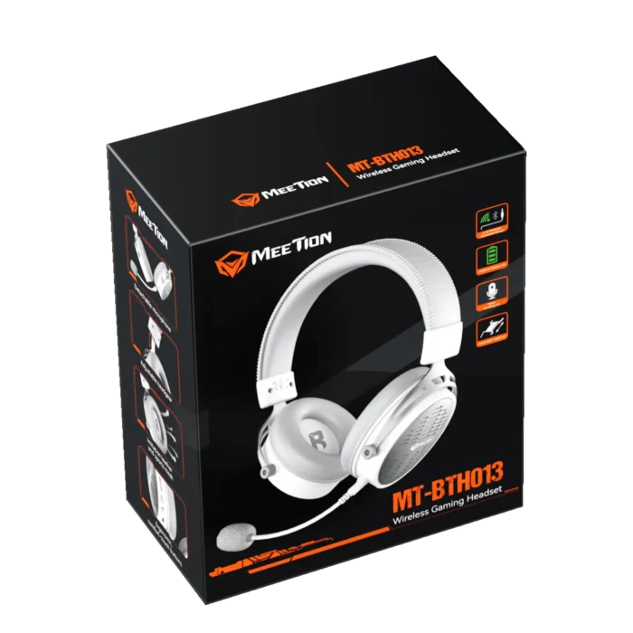 Meetion BTH013 50MM Wireless Surround Sound Gaming Headset Tri-Mode Leather Form White - Image 6