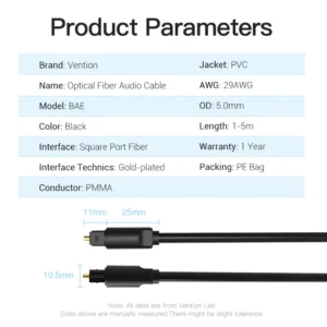 Vention Optical Fiber Audio Cable Black - Image 6