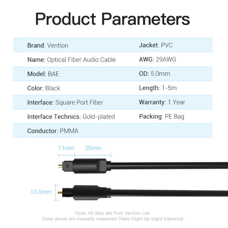 Vention Optical Fiber Audio Cable Black - Image 6